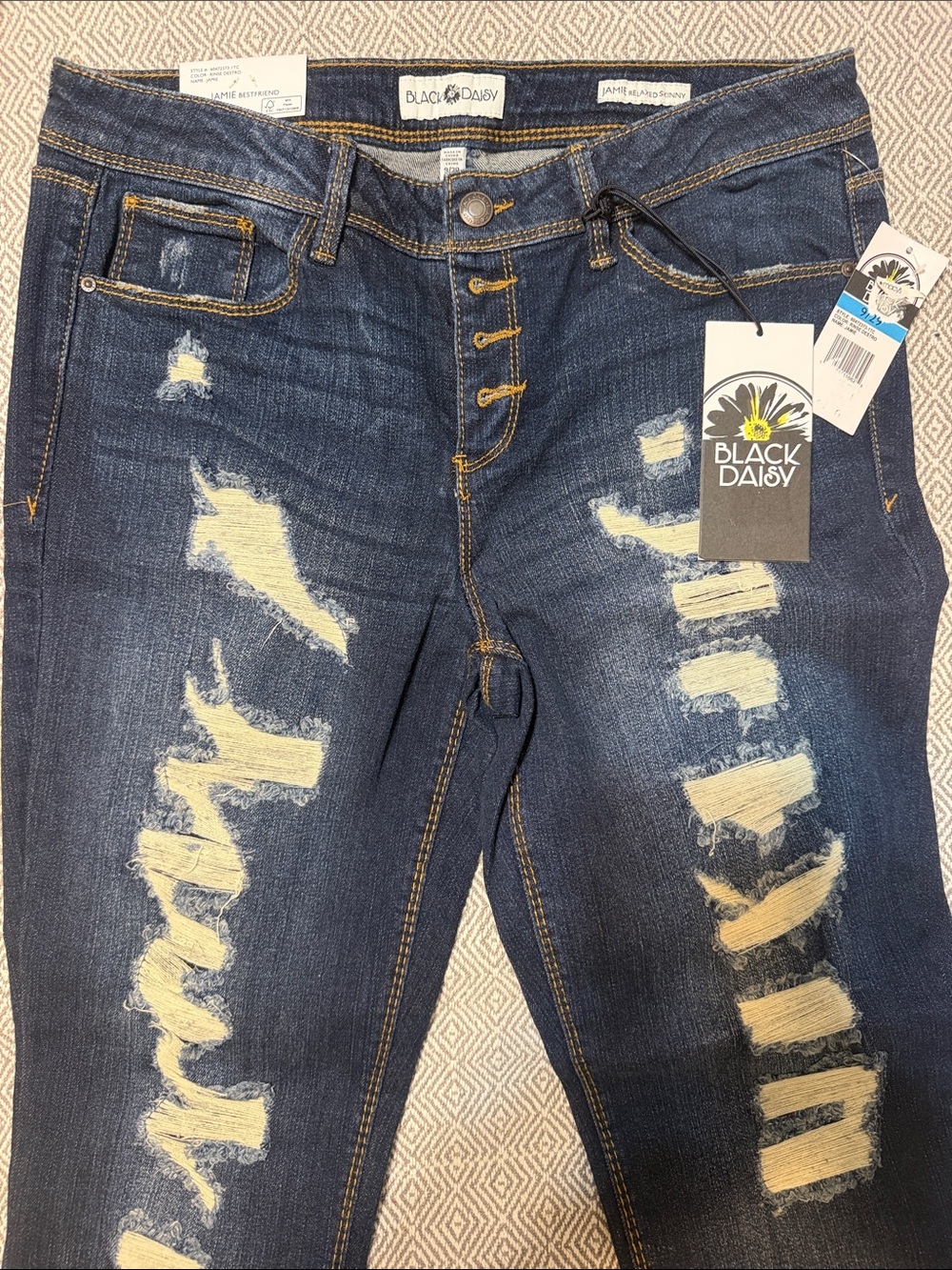 Black Daisy Women’s Distressed Dark Indigo Skinny Jeans